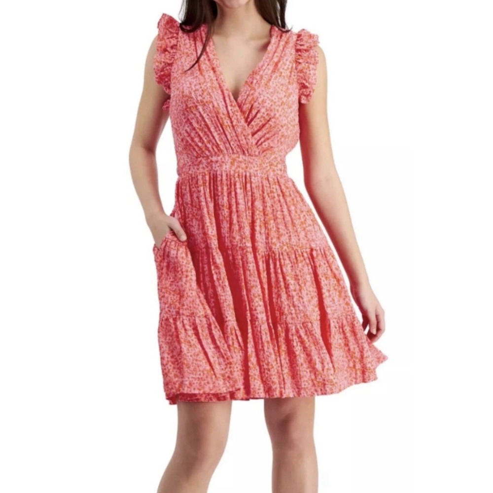 Rachel Zoe Women's Pink Floral A-Line Dress Flutter Sleeve‎ Lined Size 4 New